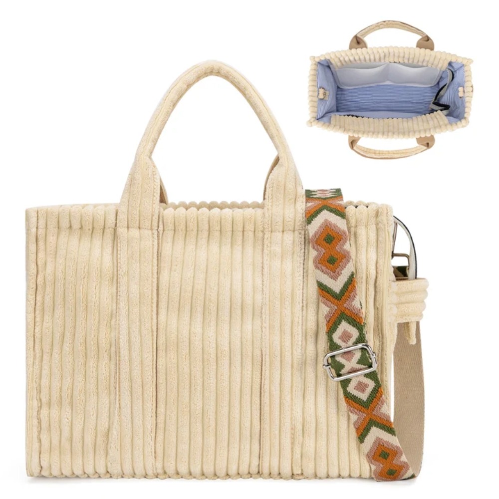 Women'S Bags For Work - กระเป๋าผ้าคอร์ดูรอยสำหรับผู้หญิง กระเป๋าหลายช่องพร้อมซิป ความจุขนาดใหญ่ กระเป๋าถือแฟชั่นลำลอง กระเป๋าสะพายไหล่สำหรับทำงานและเดินทาง