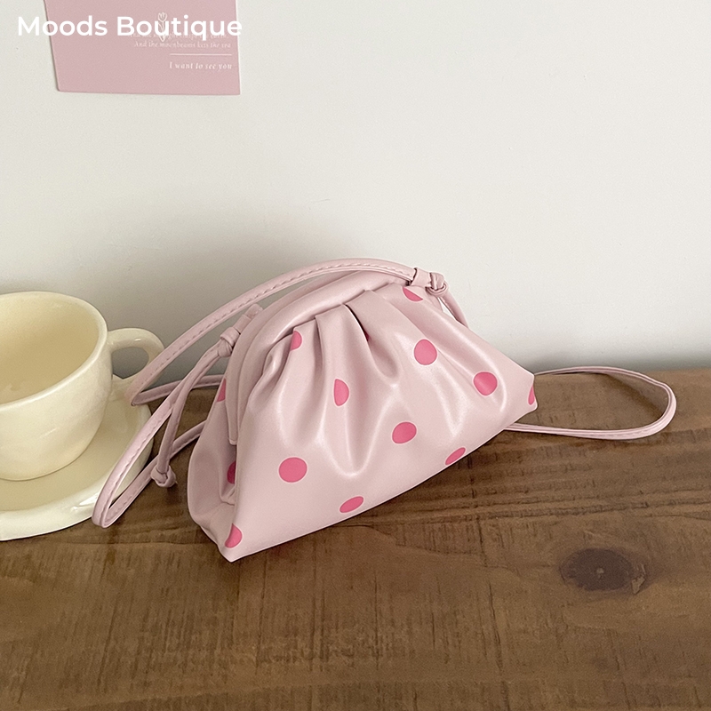 Women Bags Mini - MOODS กระเป๋าถือและกระเป๋าสะพายดีไซน์หรูขนาดเล็กสำหรับผู้หญิงลายจุดหนัง PU น้ำหนักเบากระเป๋าสะพายไหล่ขนาดเล็ก