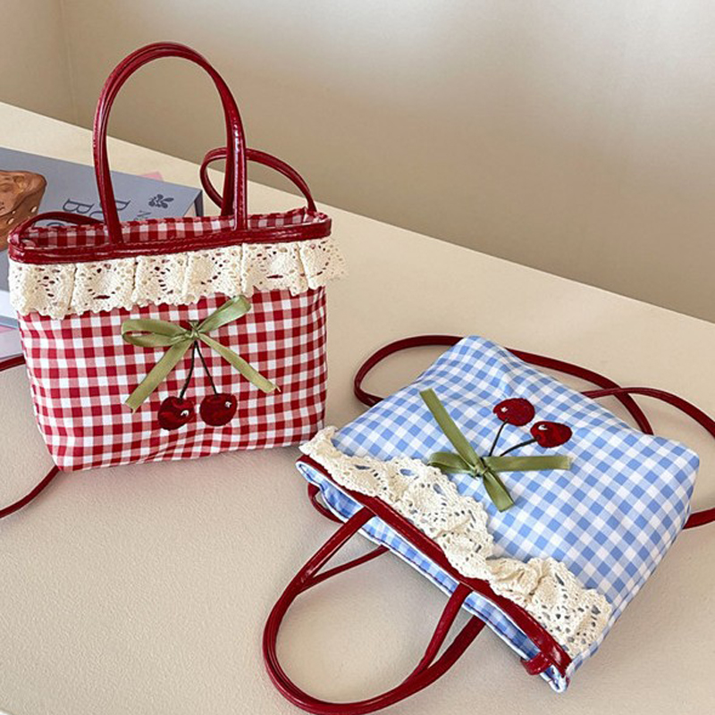 Women Bags Luxury Brands - กระเป๋าสะพายสุภาพสตรี กระเป๋าสะพายข้างลายตารางหมากรุกเกาหลี กระเป๋าสะพายข้างลายจุด โบว์น่ารัก หวาน น่ารัก