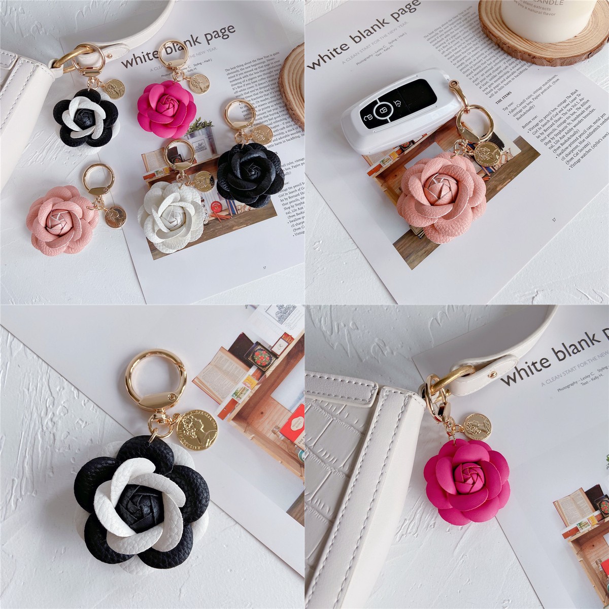 Women Bags Chanel - พวงกุญแจเสน่ห์สำหรับชาแนล – พวงกุญแจหนังลายดอกคามีเลีย, จี้ดอกไม้สุดน่ารักสำหรับกระเป๋า, พวงกุญแจสุดเก๋สำหรับผู้หญิง