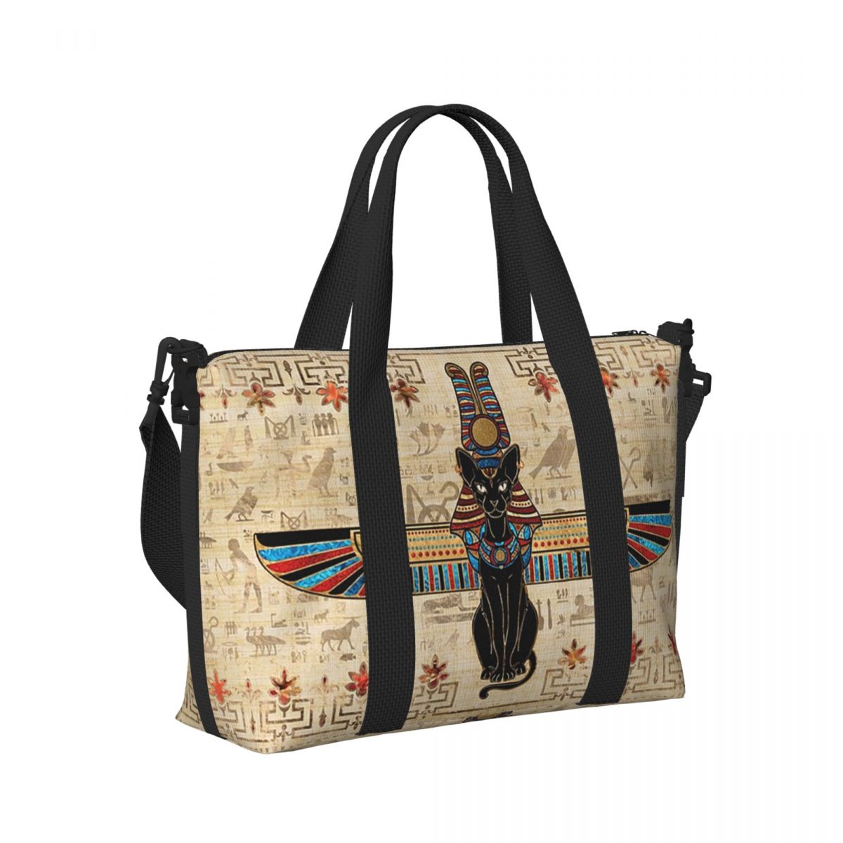 Women Bags In Egypt - กระเป๋าเดินทางลายอียิปต์ ลายอักษรอียิปต์โบราณ ลายชายหาด กระเป๋าโท้ทขนาดใหญ่ สำหรับออกกำลังกาย โยคะ