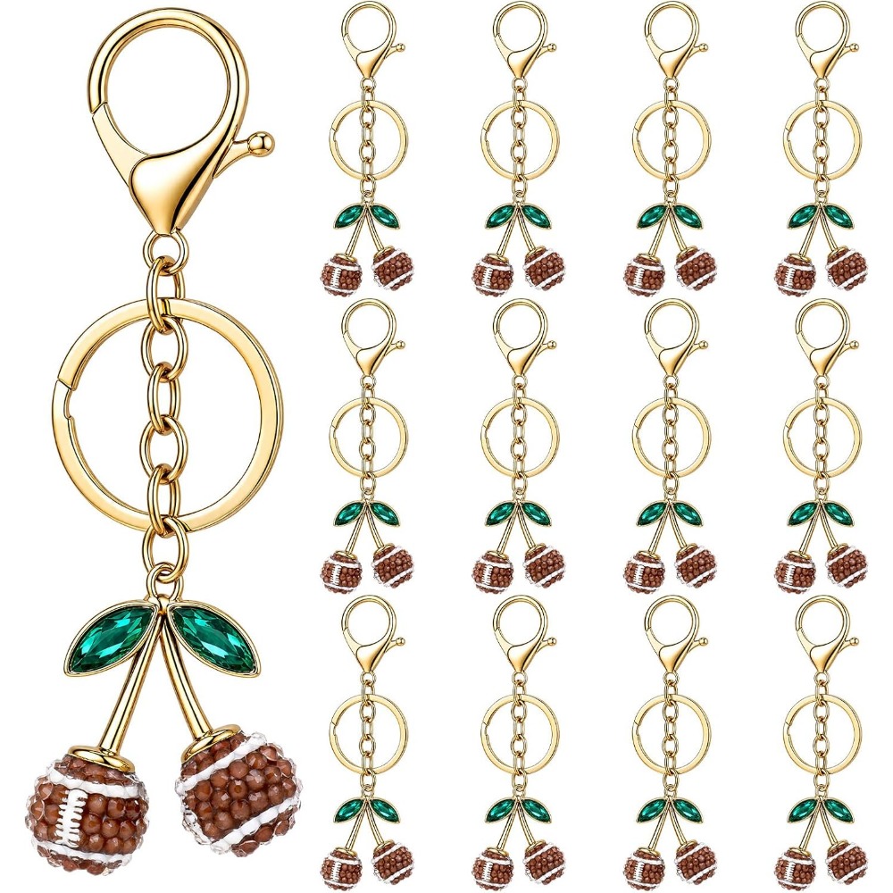 Women Bags For Eid - พวงกุญแจรูปเชอร์รี่และลูกฟุตบอล 2/4/8 ชิ้น พร้อมตะขอเกี่ยวสีทอง ของตกแต่งกระเป๋า ของขวัญสำหรับผู้หญิง