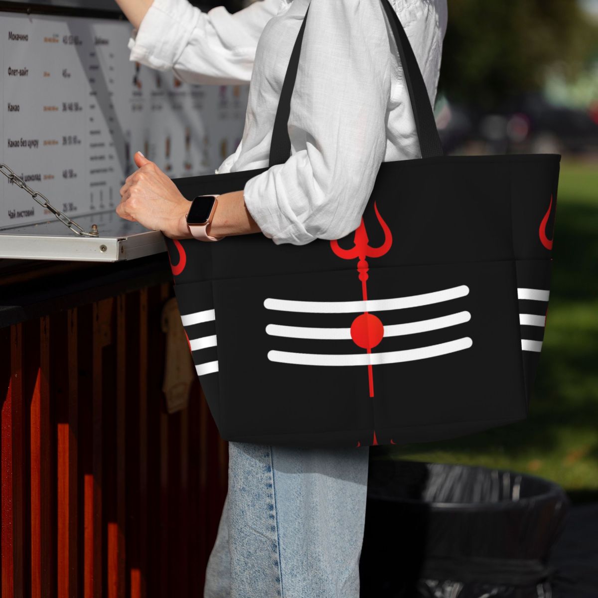 Women Bags India - กระเป๋าโท้ทลายพระศิวะ พระเจ้าฮินดูจากอินเดีย ลายลิงกัม ศิวะ ตรีศูล เหมาะสำหรับใส่ของไปชายหาด