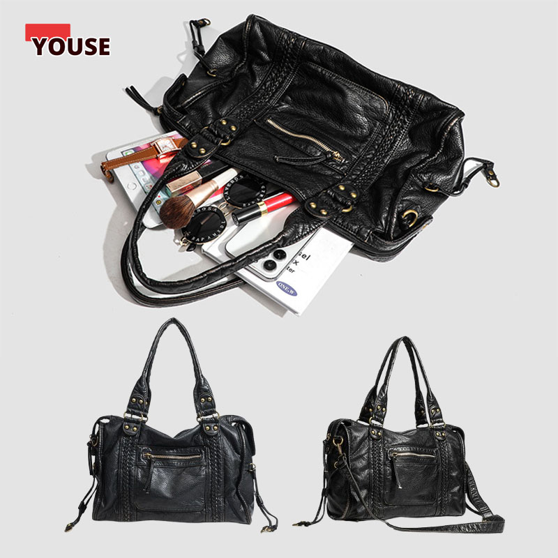Women'S Bags For Work - แฟชั่นของผู้หญิงวินเทจล้างหนังนุ่มกระเป๋าความจุขนาดใหญ่พร็อพหลายกระเป๋าไหล่กระเป๋าMessenger