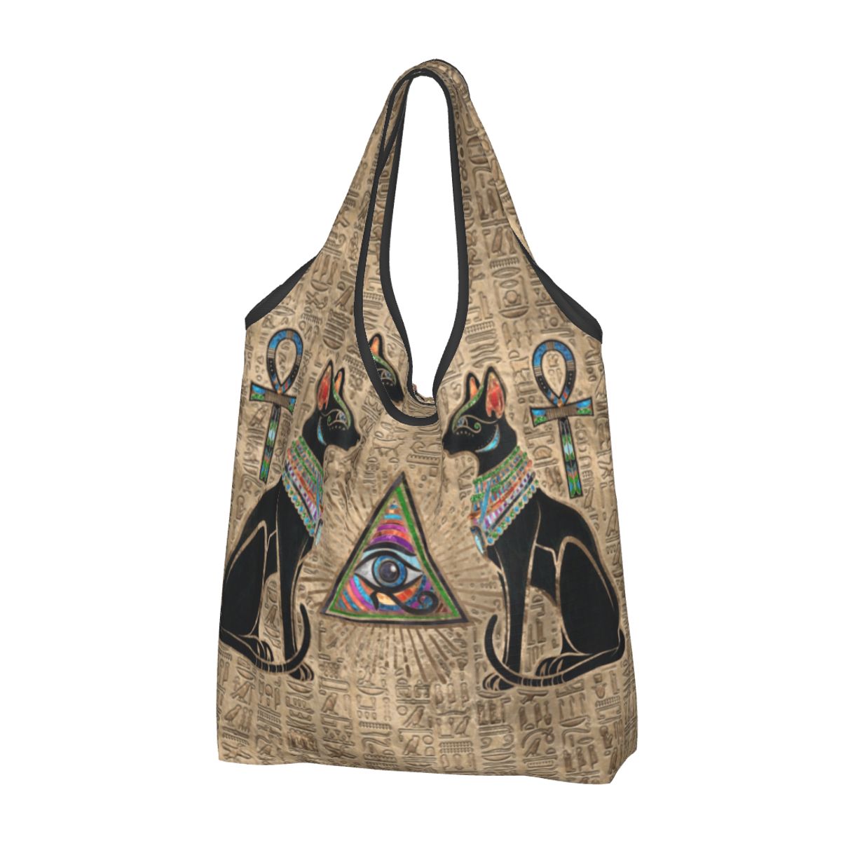 Women Bags In Egypt - ที่กำหนดเองนำกลับมาใช้ใหม่แมวอียิปต์และตาแห่งฮอรัสกระเป๋าผู้หญิงกระเป๋าแบบพกพาอียิปต์โบราณของชำกระเป๋าช้อปปิ้ง