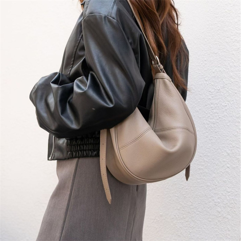 Women'S Bags For Work - กระเป๋าสะพายไหล่ทรงครึ่งวงกลมหนังแท้ BURMINSA สำหรับผู้หญิง กระเป๋าหนังวัวนุ่มสบาย สะพายข้าง ใช้ได้ทุกวัน