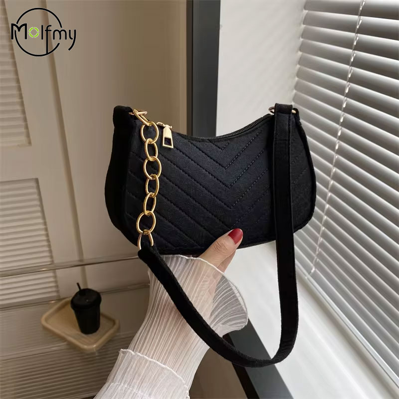 Women Bags Chanel - MINIไหล่กระเป๋าผู้หญิงแฟชั่นFeltผู้หญิงกระเป๋าออกแบบขั้นสูงUnderarmกระเป๋าถือที่สวยงามกระเป๋าCrescent SaddleBag 2024