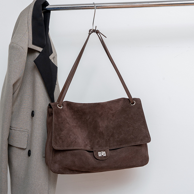 Women'S Bags For Work - กระเป๋าหนังกลับแท้สะพายไหล่สำหรับผู้หญิง สายปรับได้ ฝาปิดแบบเรโทร กระเป๋าโท้ทสำหรับทำงาน ความจุขนาดใหญ่ กระเป๋าถือสำหรับเดินทาง